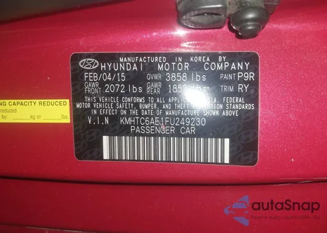 2015 Hyundai Veloster Turbo z USA, uszkodzony, nr VIN KMHTC6AE1FU249230